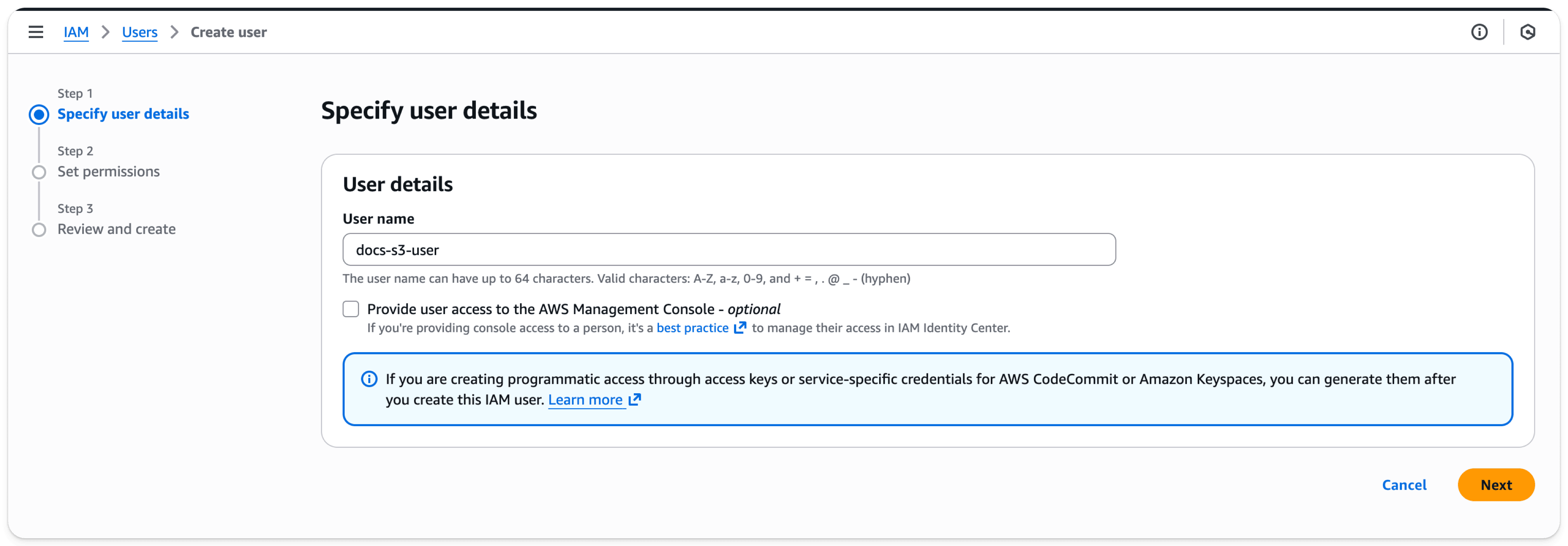 AWS IAM Management Console - 새 사용자 추가
