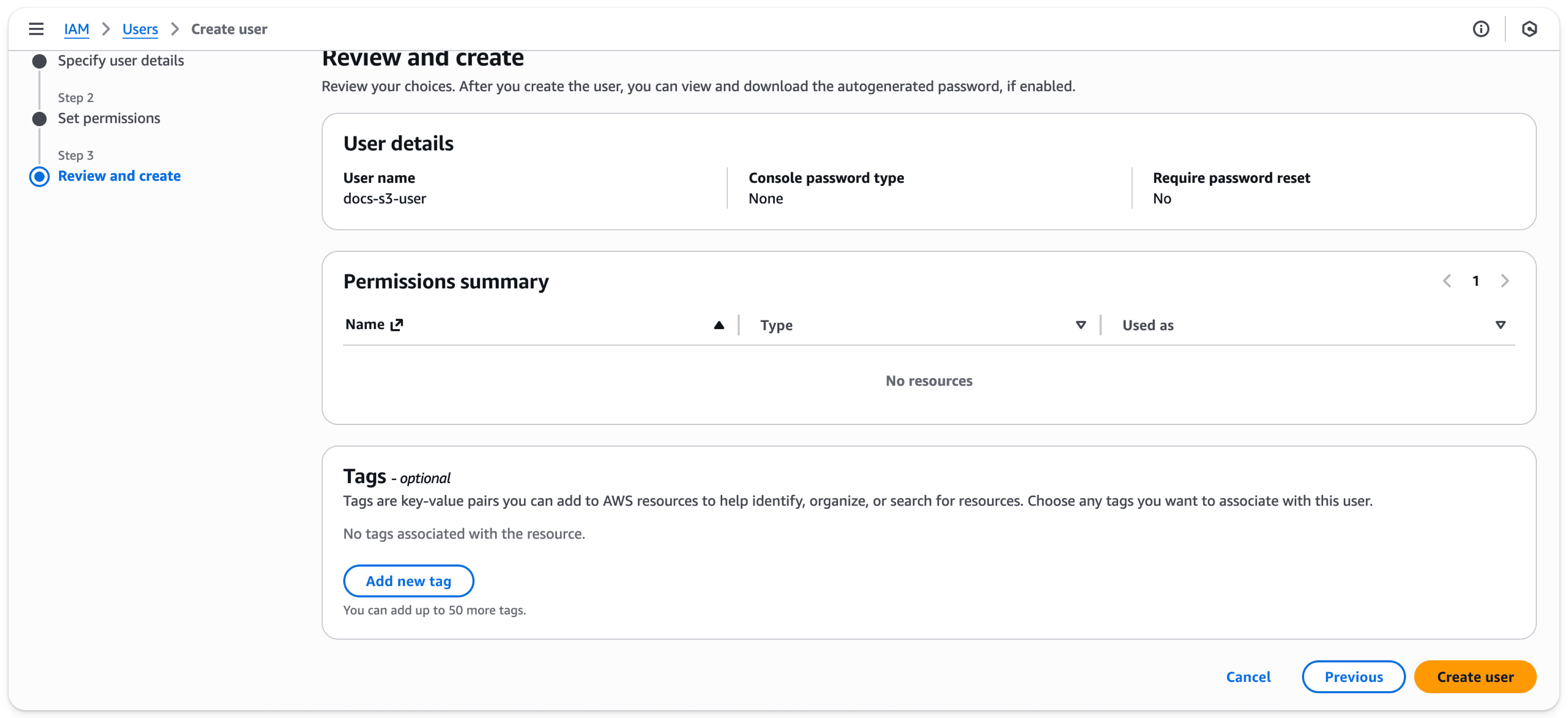 AWS IAM Management Console - 새 사용자 추가