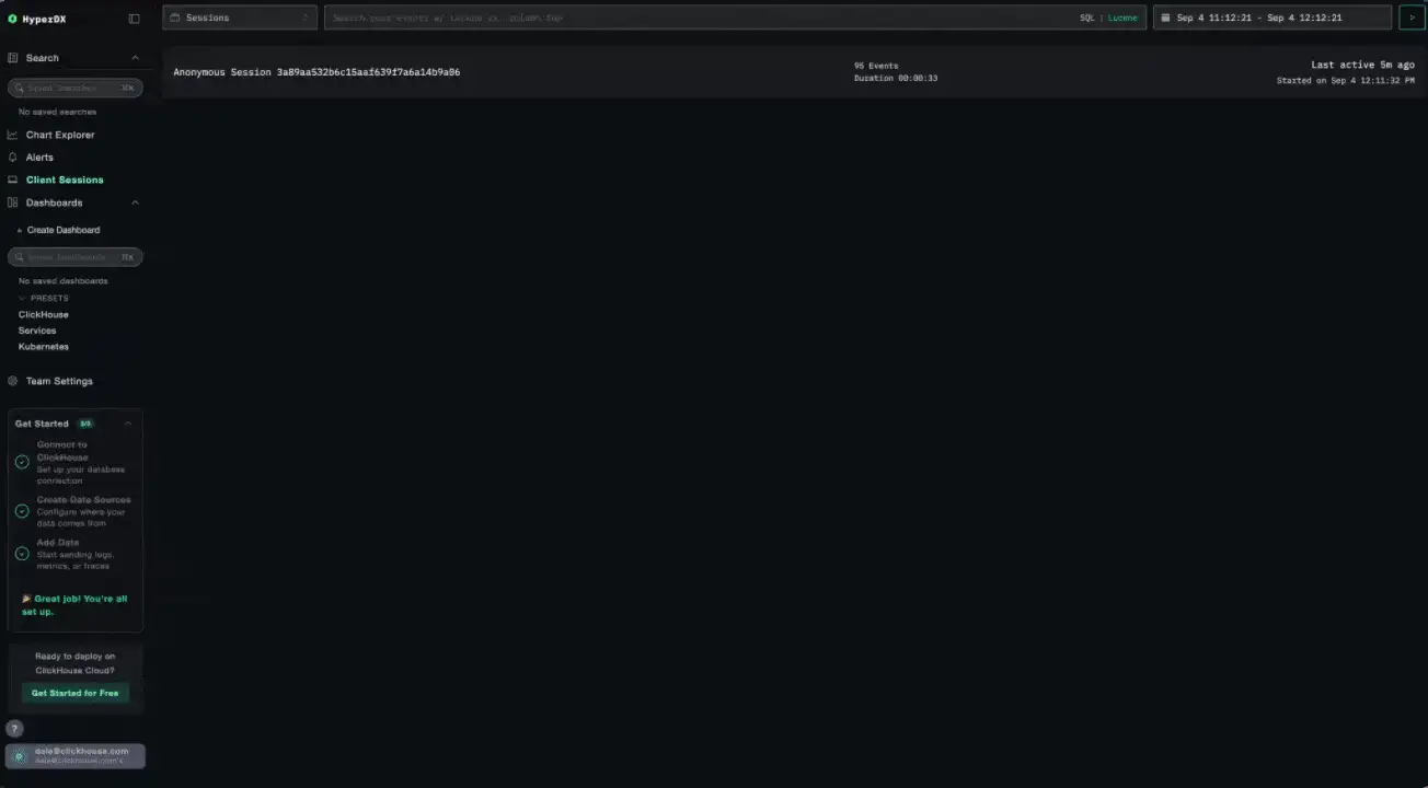 在 ClickStack 中从会话回放深入查看后端链路追踪