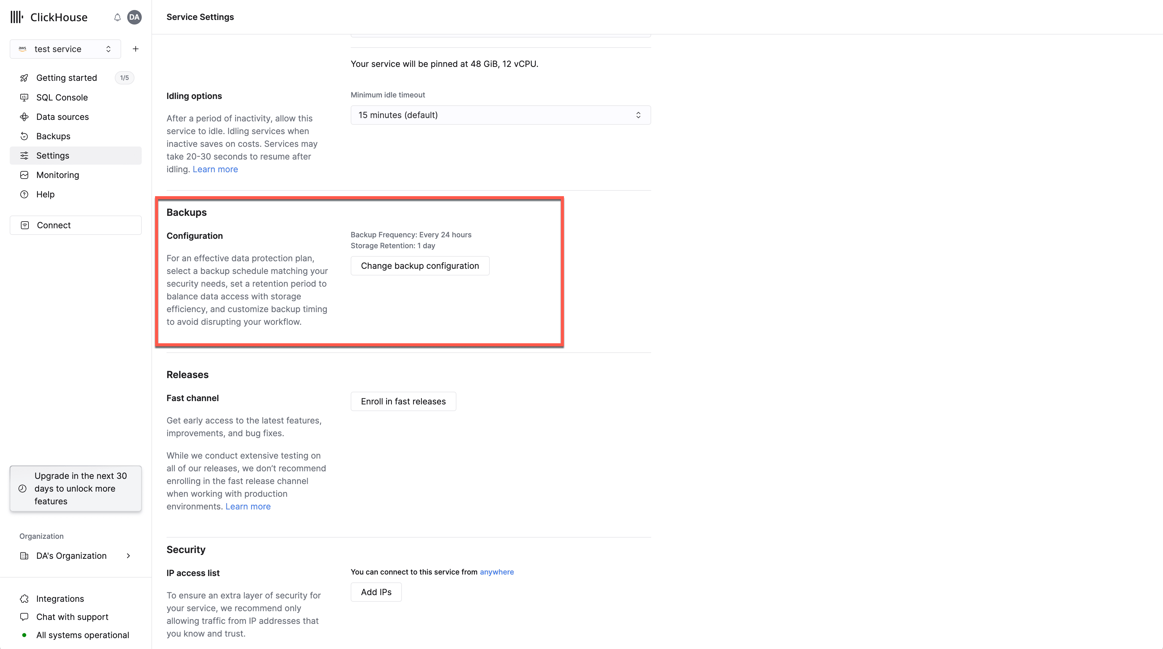 Configurar definições de backup