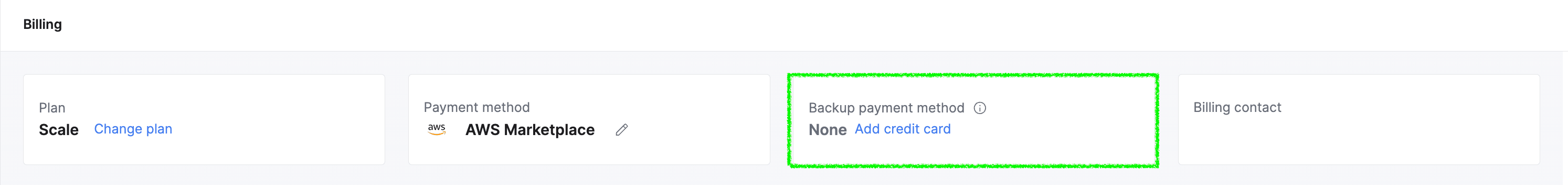 Adicionar cartão de crédito de backup