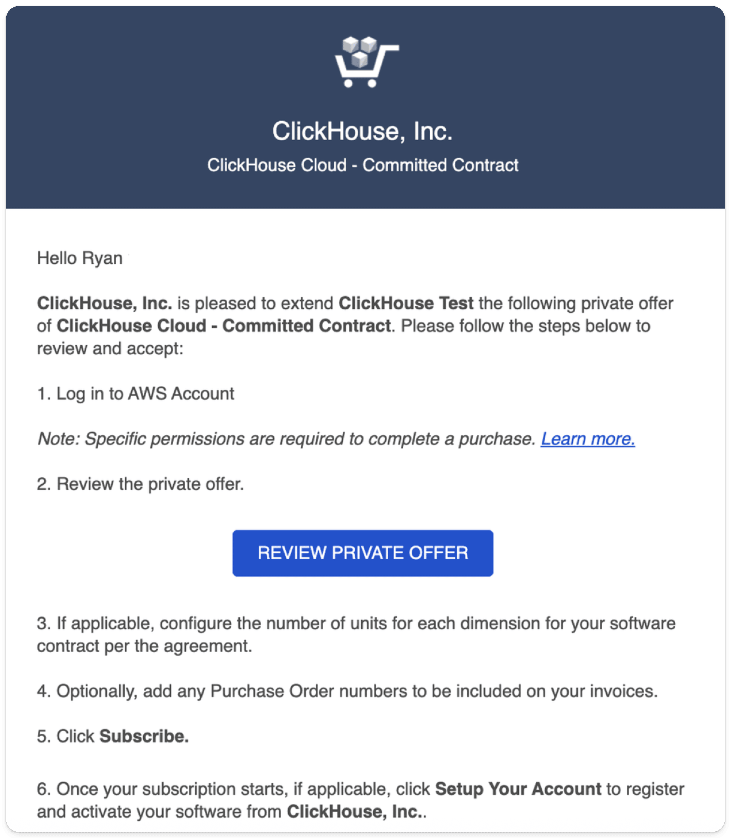 AWS Marketplace 专属报价电子邮件