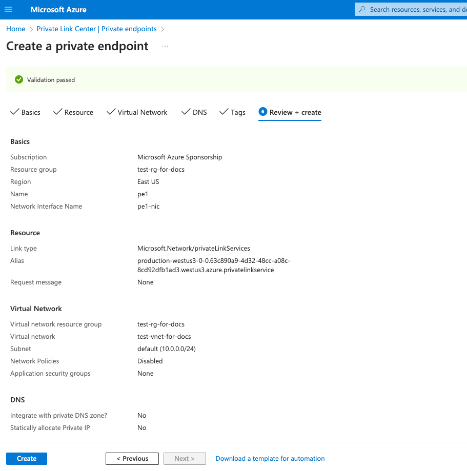 Revisão do Private Endpoint