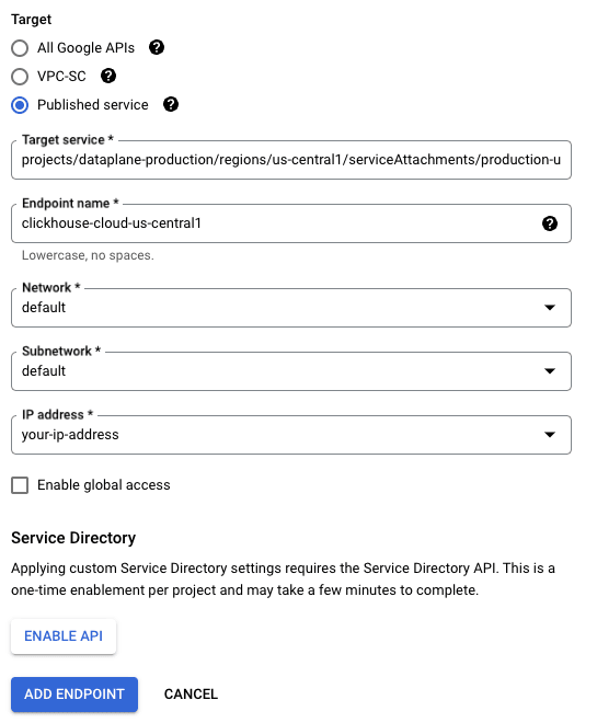 Включение глобального доступа для Private Service Connect