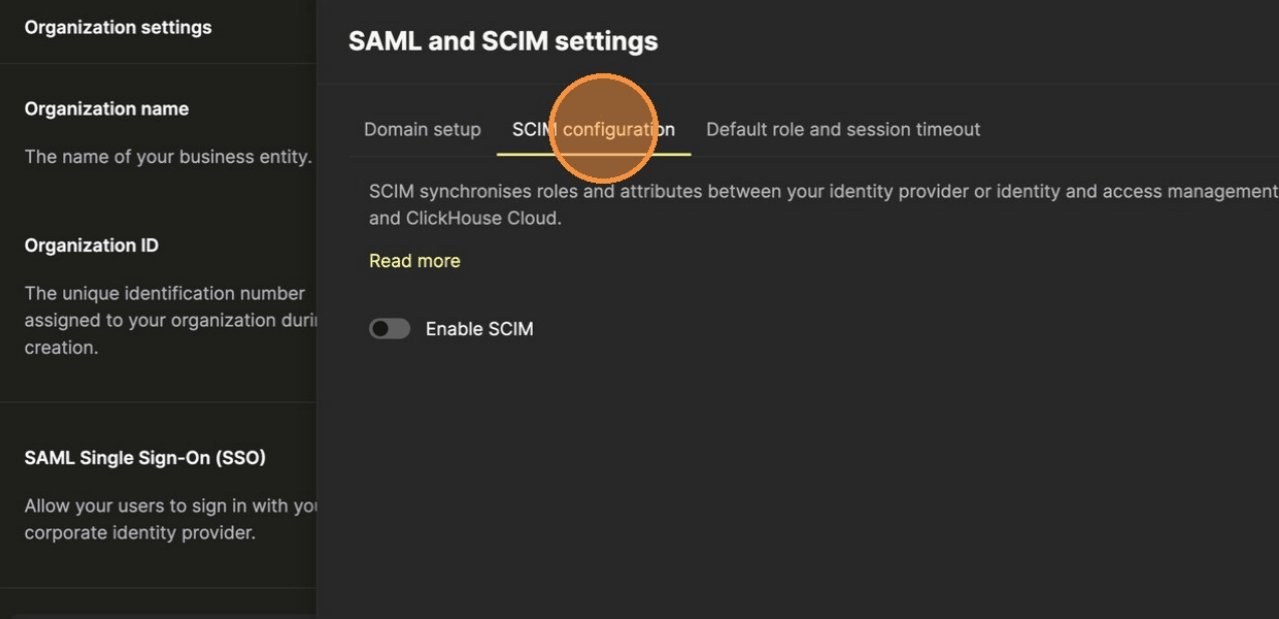 Перейдите на вкладку конфигурации SCIM в настройках организации