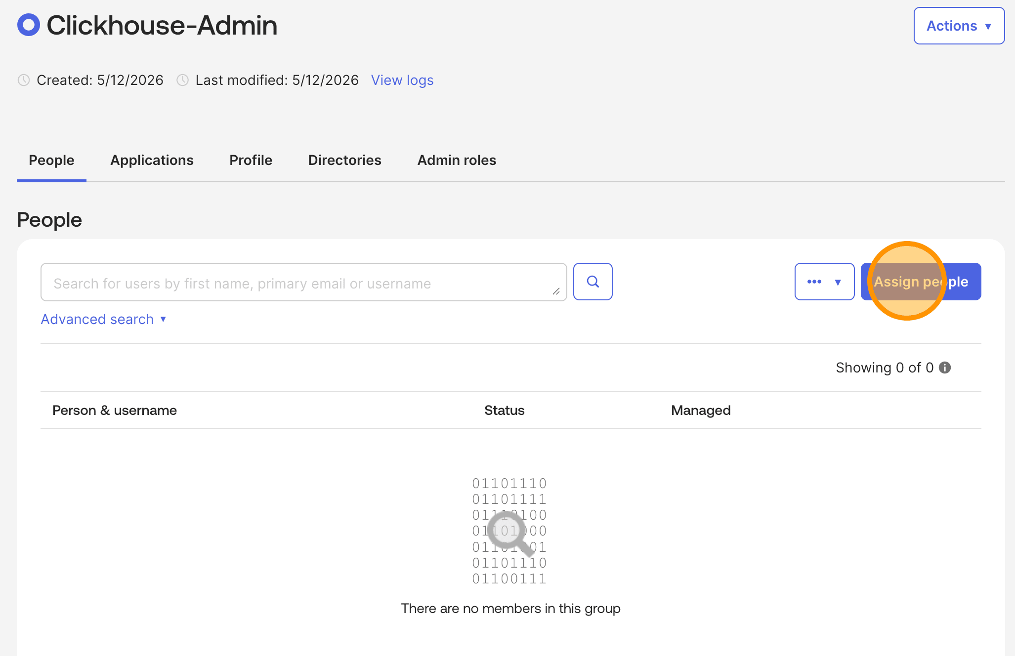 Нажмите Assign people для группы