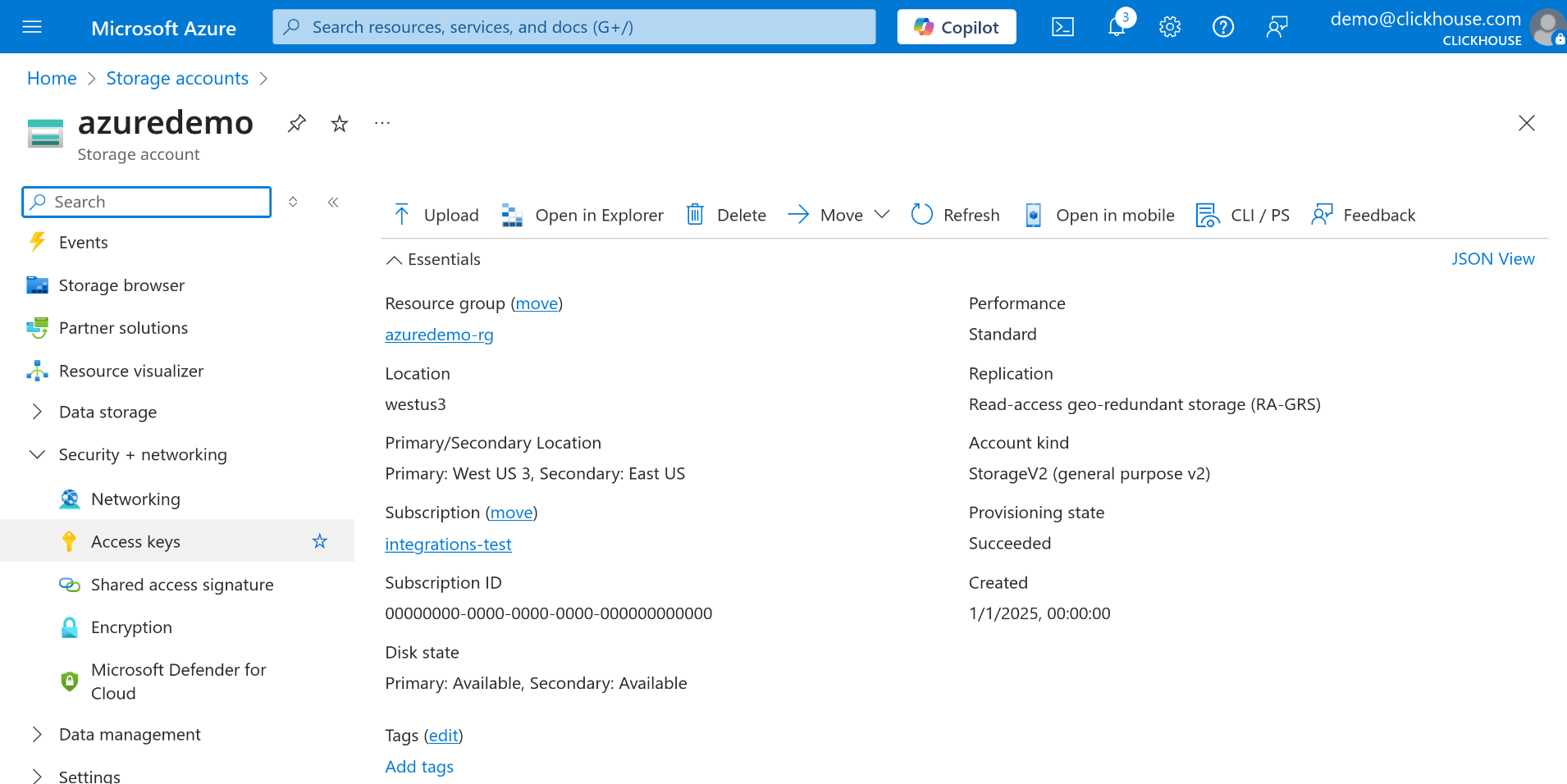 Azure 数据存储设置