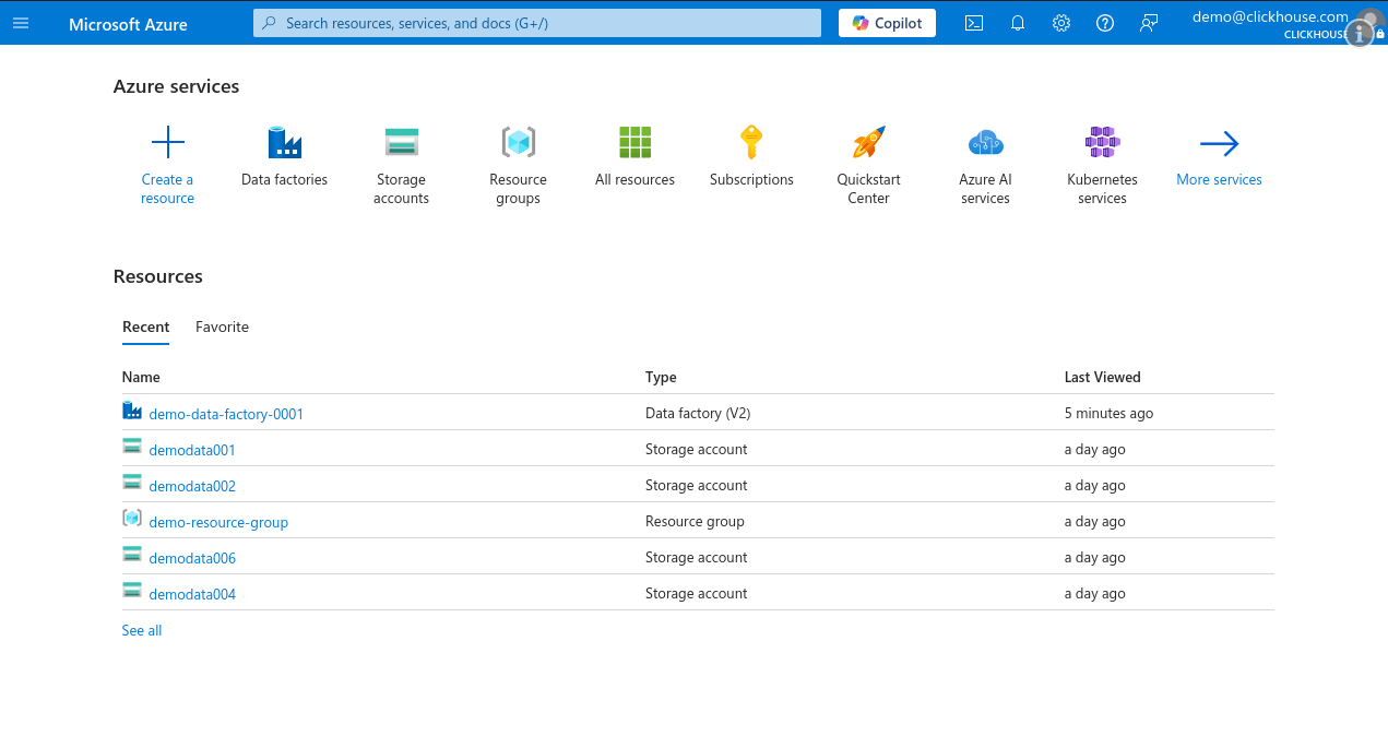带有 Data Factory 的 Azure 门户主页