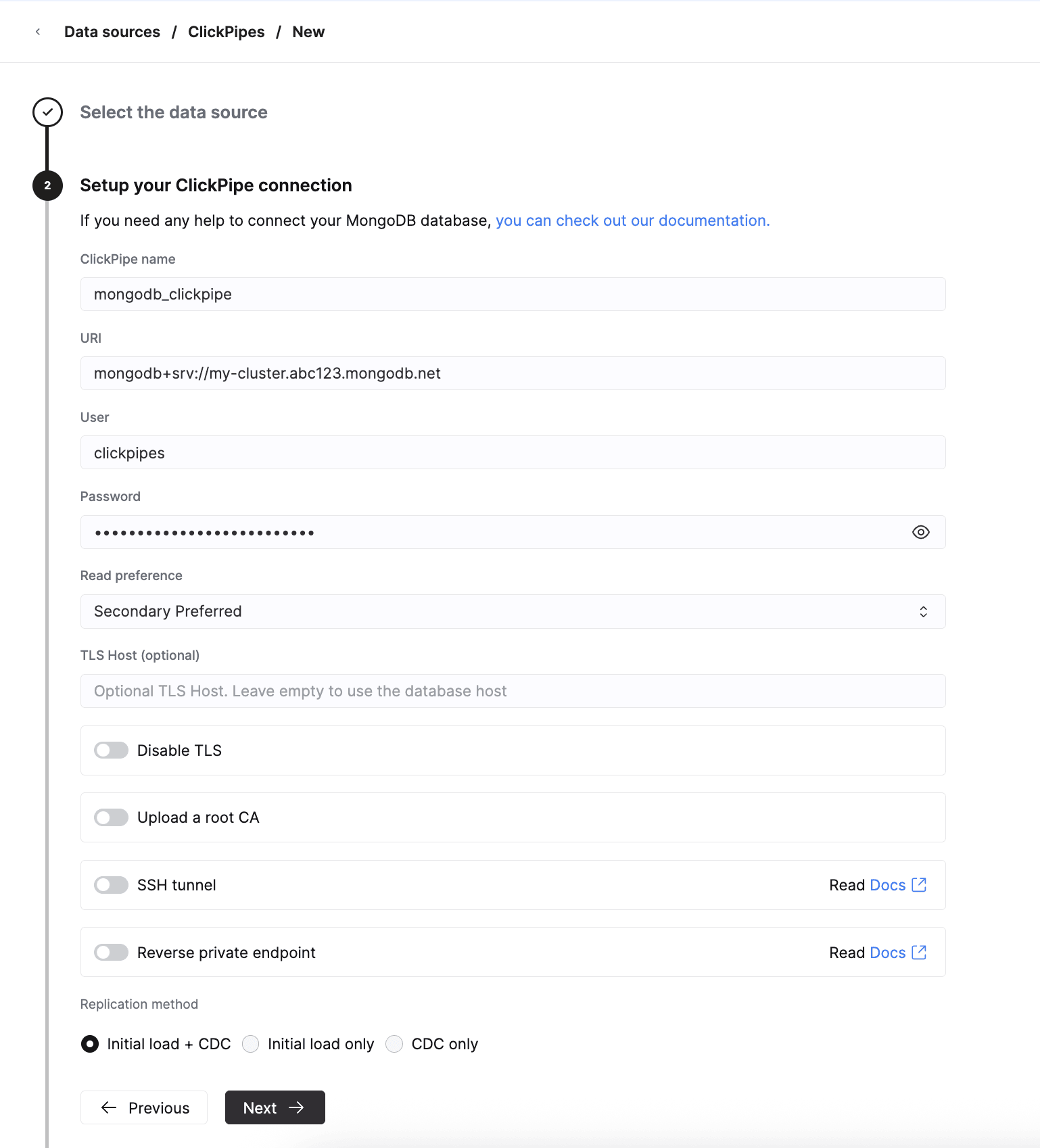 Preencha os detalhes da conexão