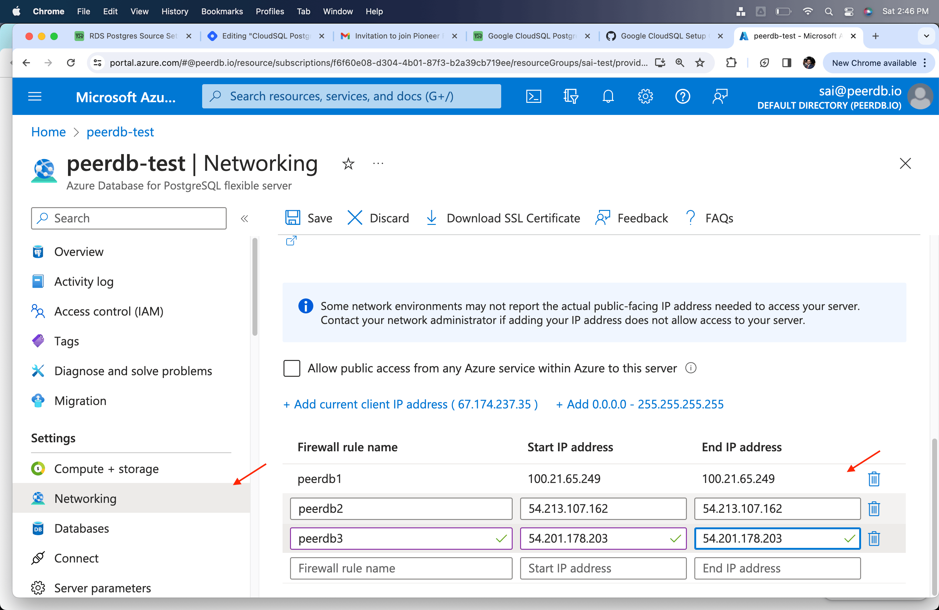 أضِف ClickPipes IPs إلى جدار الحماية في Azure Flexible Server for Postgres