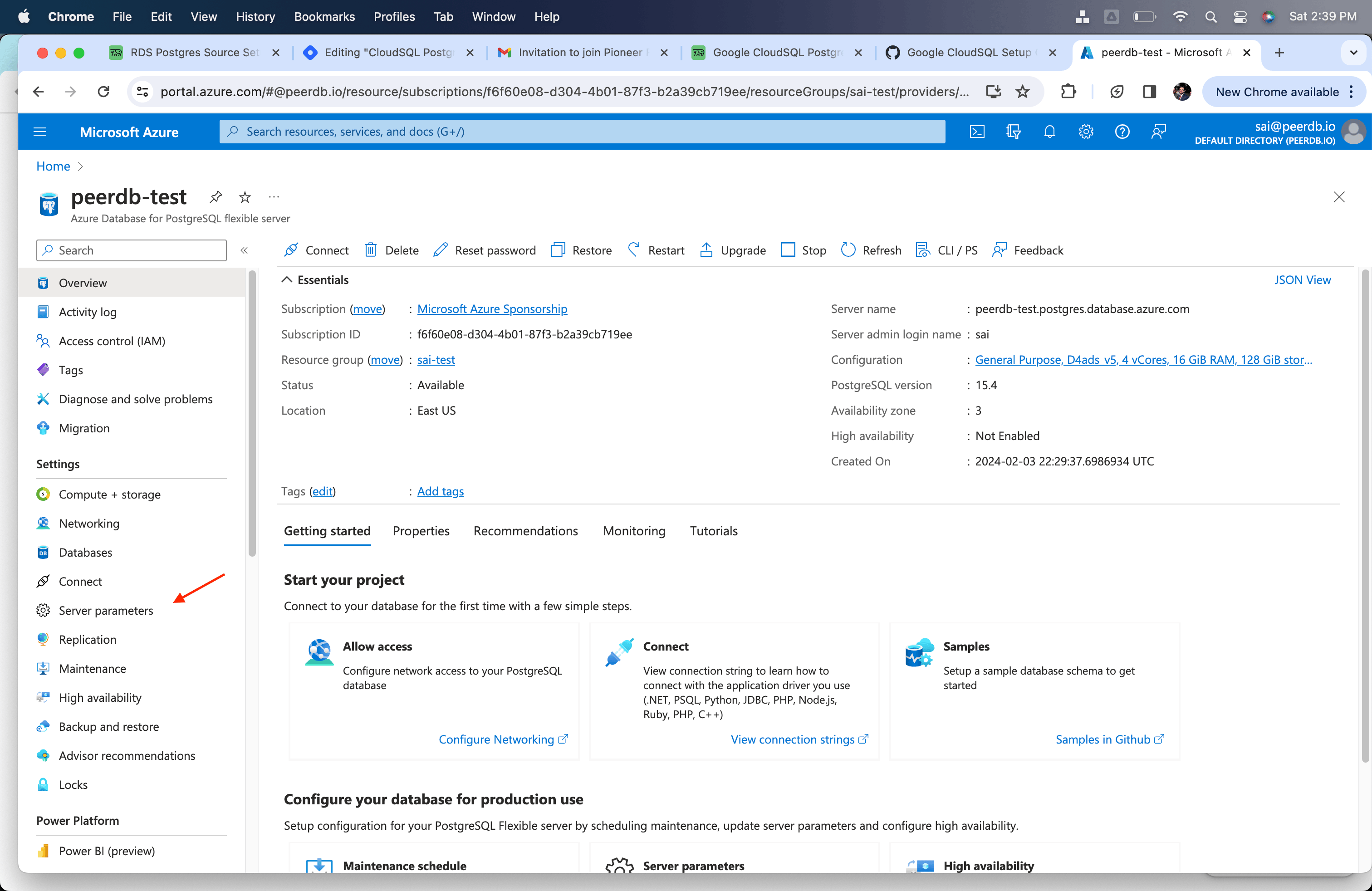 Server Parameters في Azure Flexible Server for Postgres