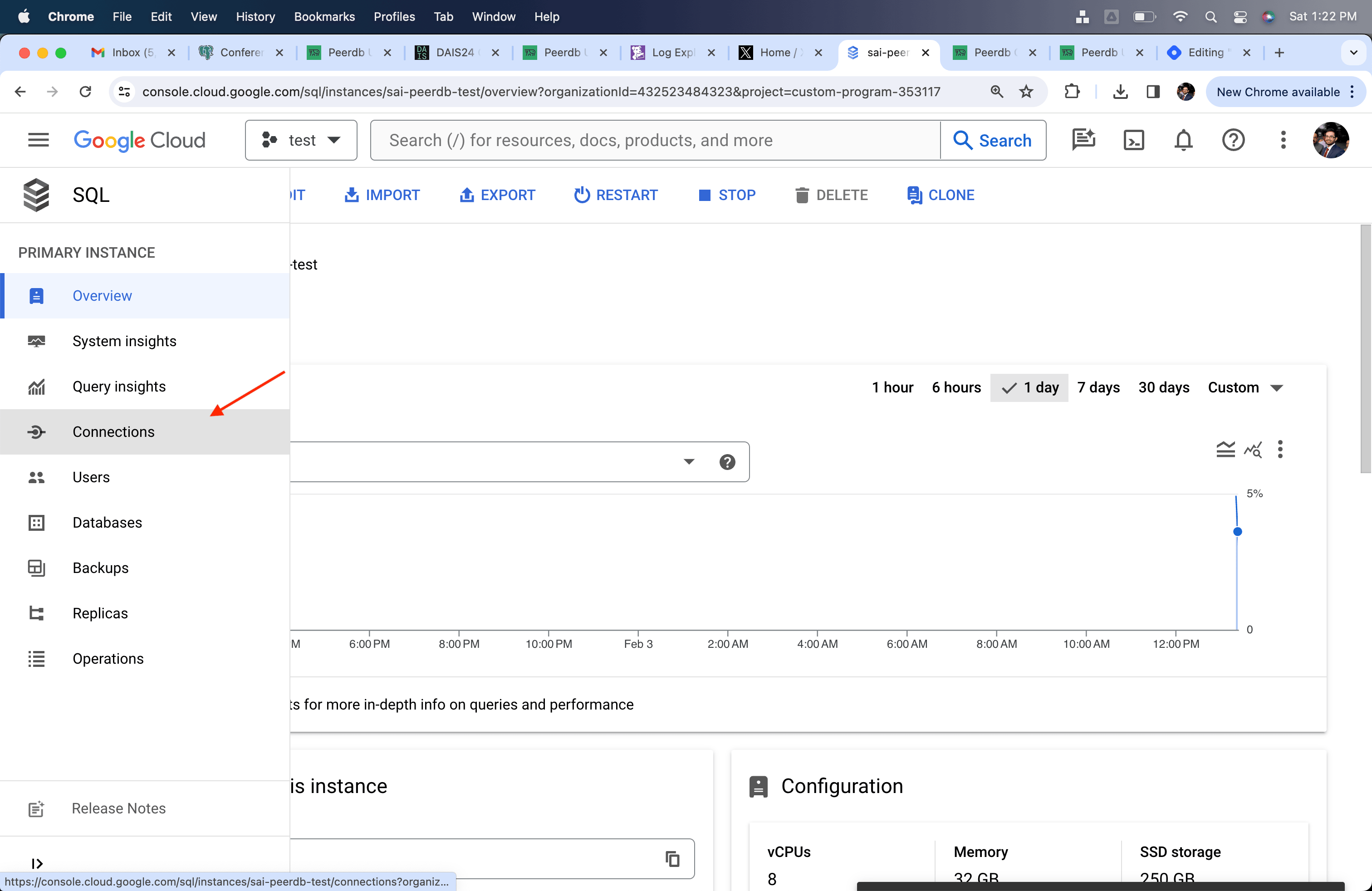 قسم Connections في Cloud SQL