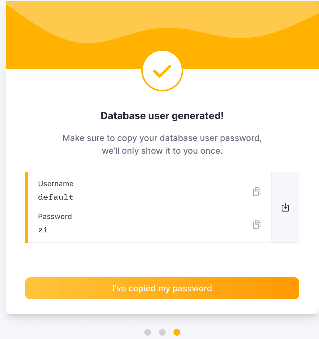 显示用户名和密码的 ClickHouse Cloud 凭据界面