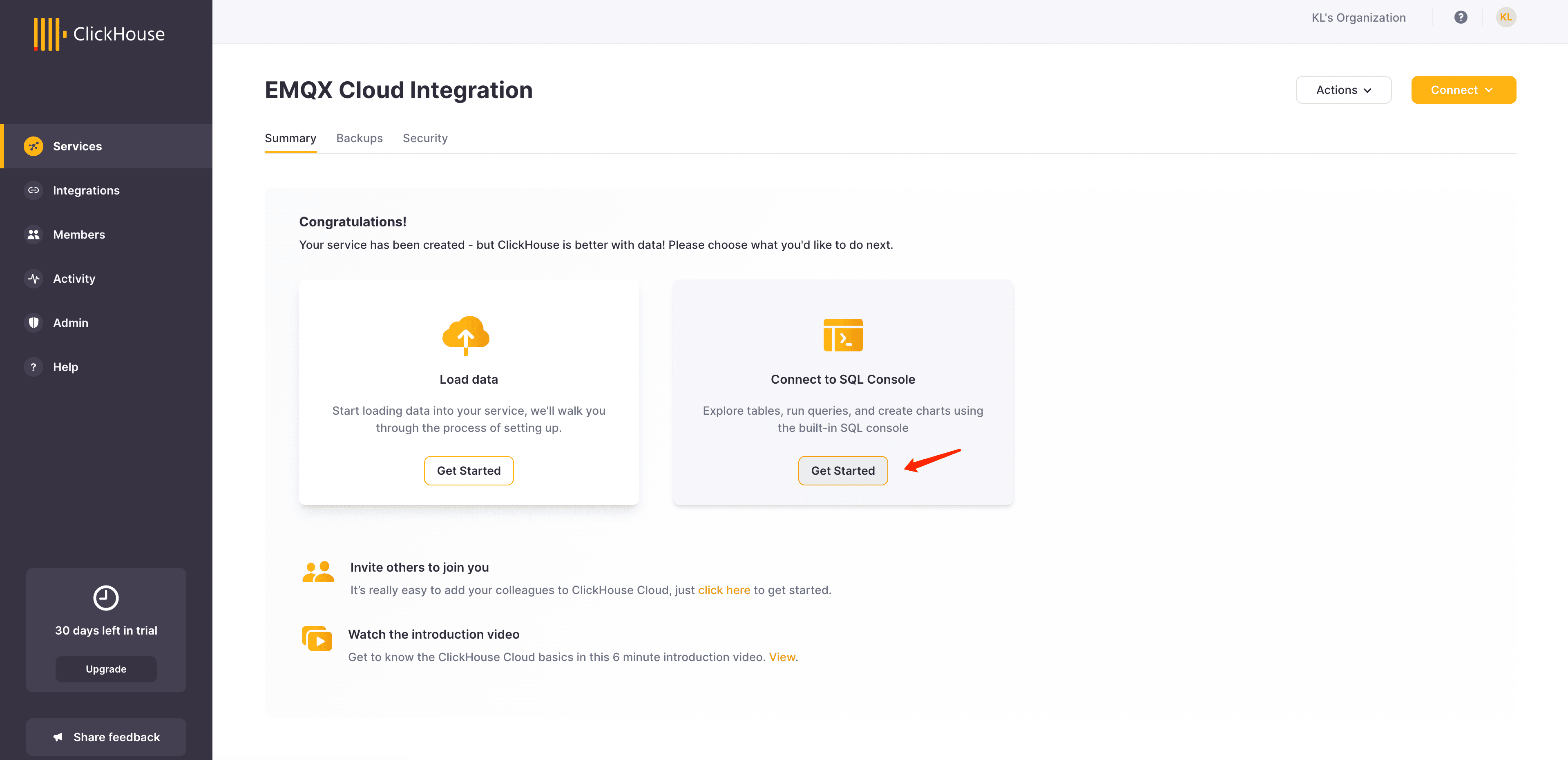 ClickHouse Cloud SQL 控制台界面