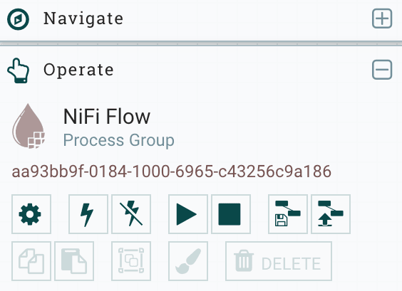 突出显示齿轮按钮的 NiFi Flow Configuration 页面
