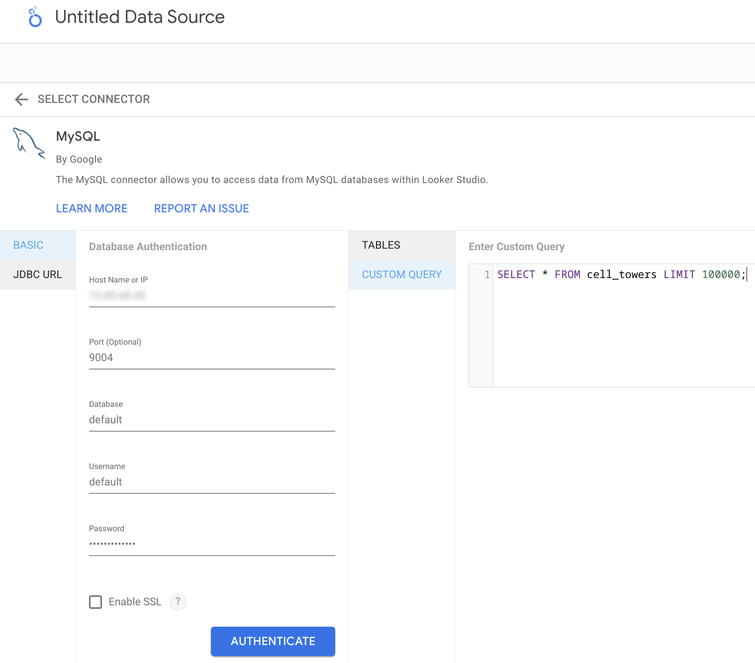 استخدام استعلام SQL مخصص لجلب البيانات من ClickHouse في Looker Studio