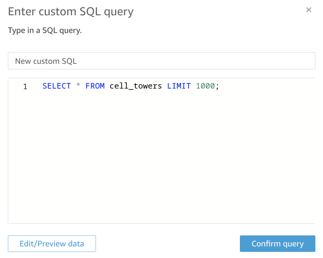 ClickHouse에서 데이터를 가져오기 위한 QuickSight custom SQL 쿼리 편집기