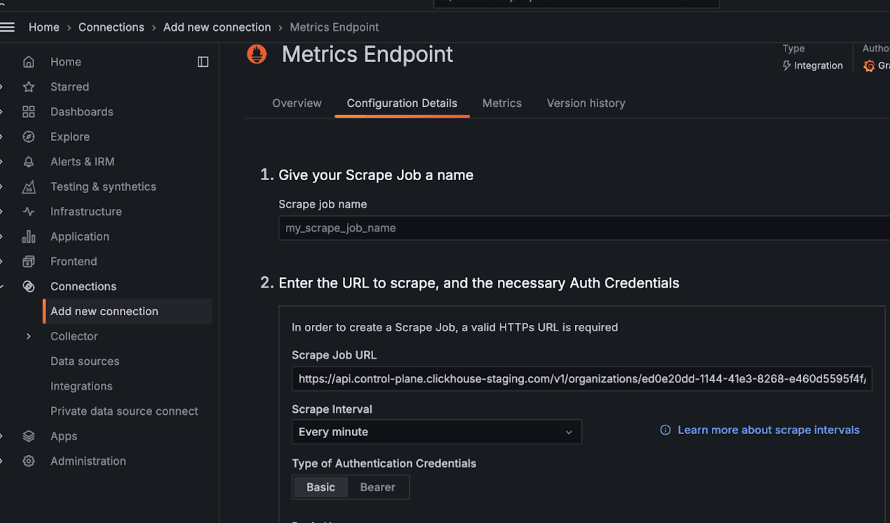 تهيئة نقطة نهاية مقاييس Grafana