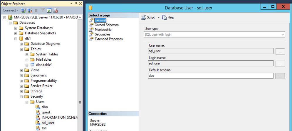 Usuario de base de datos en MSSQL con inicio de sesión