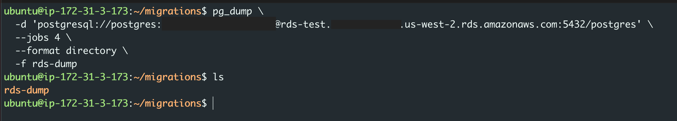 Exécution de la commande pg_dump