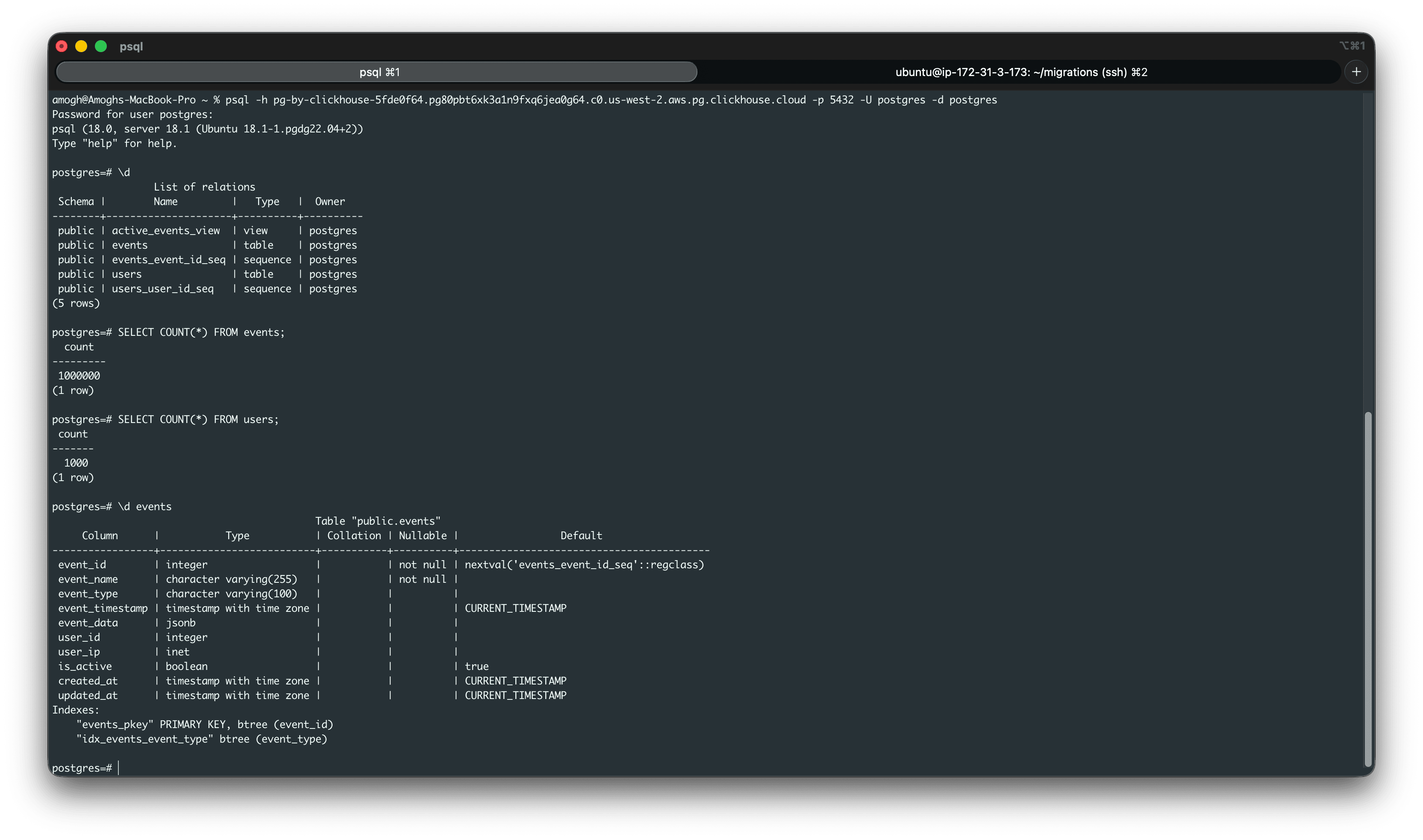 Configuration cible de la base de données ClickHouse Managed Postgres