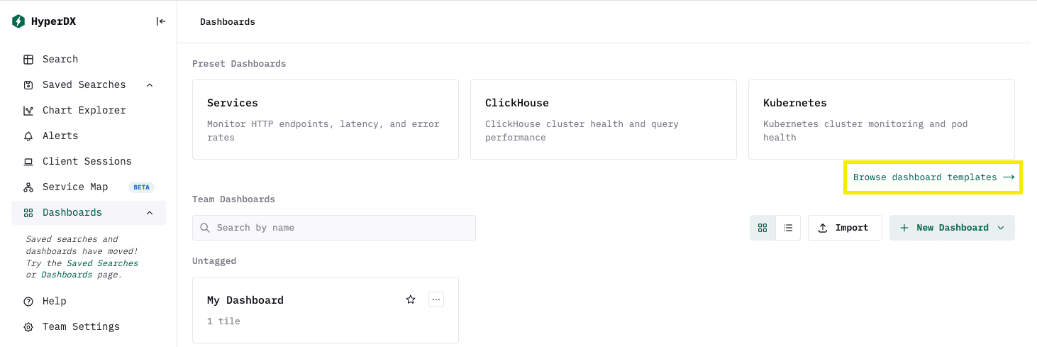 Botón Browse Dashboard Templates